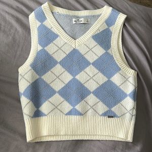 Hollister Sweater Vest, Purple and White Checkered, Size Small